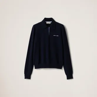Miu Miu Cashmere Polo Sweater, Woman, Navy, Size 36