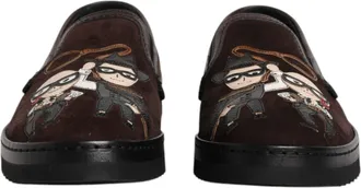 Dolce & Gabbana Brown Suede DG Family Slip On Flats Mens Shoes