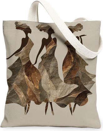 Generic Vintage Artistic Canvas Tote Bag, Elegant Women Design Lightweight Reusable Shopping Bag for Summer Travel Beach Picnic, Beige, 13x15 Inch