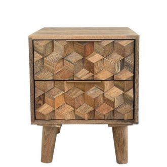 Jaipur Furniture Geometric 2 Drawer Bedside - Mango Wood - L40 x W40 x H50 cm - Mango Light Finish in Brown