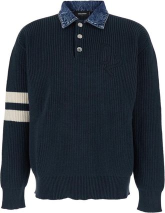 Dsquared2 Denim mix D2 Knit Pullover - Heren - Polos - Blauw - L - Denim - Tops