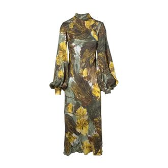 Erika Cavallini Semi Couture Multicolor Zijden Midi Jurk met Col - Dames - Casual kleedjes - Veelkleurig - XS - Kleedjes