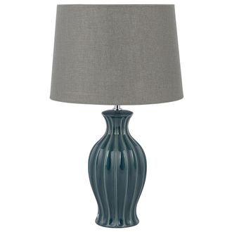 Beliani L&aacute;mpara De Mesa De Cer&aacute;mica Verde 59 Cm Pantalla Cl&aacute;sica Redonda Marr&oacute;n Gris&aacute;ceo Samina