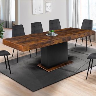 IDMarket Idmarket - Mesa De Comedor Extensible Eden 6-10 Personas Madera Envejecida Y Negra 160-200 Cm