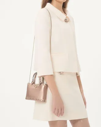 Valentino Garavani Mini Borsa Shopping Rockstud In Vitello Granato Laminato Donna ROSE CANNELLE UNI