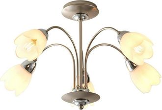 Loops Semi Flush Ceiling Light Chrome & Opal 5 Bulb Shade Chandelier Dimmable Pendant
