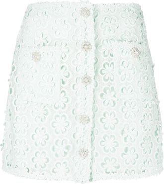 Self Portrait daisy lace-detail miniskirt - women - Polyester/Polyester - 10 - Green