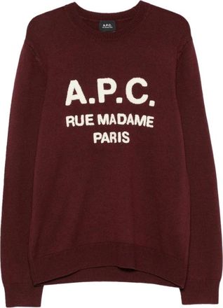 A.P.C. Logo Intarsia Ronde Hals Trui - Heren - Ronde hals truien - Rood - L - Wol - Truien & Vesten