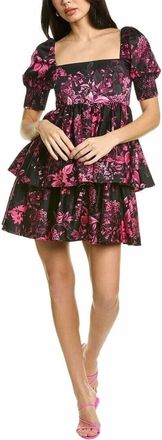 Alice & Olivia Emmalou Puff-Sleeve Tiered Mini Dress In Pink Black
