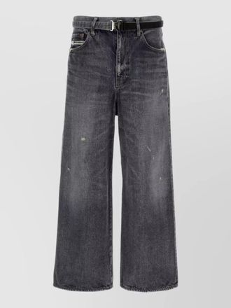 sacai wide leg denim jeans distressed design