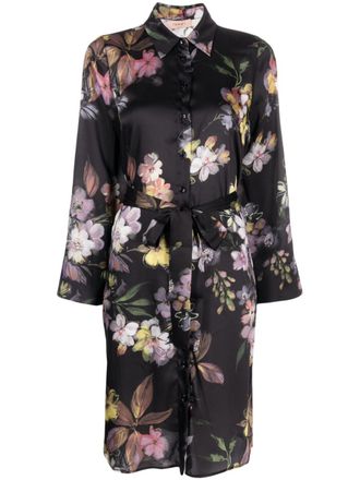 Twin-Set floral-print belted shirt dress - Black