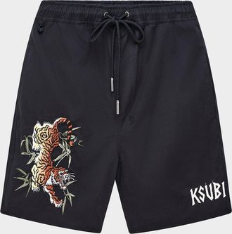 Ksubi Stay Up Embroidered Logo Cotton Fleece Shorts