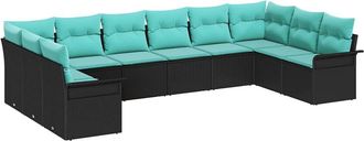 vidaXL Conjunto De Sof&aacute; De Jard&iacute;n 10 Uds. Negro Rat&aacute;n Sint&eacute;tico Vidaxl