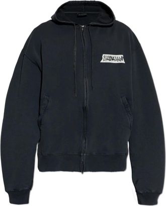 Balenciaga Logo Sweatshirt - Heren - Vesten met rits - Zwart - S - Katoen - Hoodies & sweatvesten