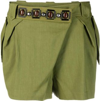 Alberta Ferretti stone-detailing low-rise mini shorts - women - Elastane/Linen/Flax/Viscose/Acetate/Cupro/glass/Metal/Acrylic - 40 - Green
