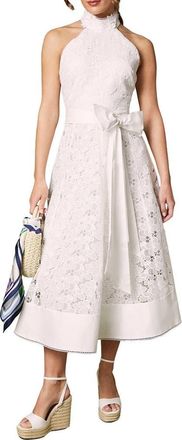 Coast Halterneck Belted Lace Midi Dress in Ivory at Nordstrom, Size 10