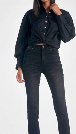 Elan Long Sleeve Button Down Twist Front Top In Black