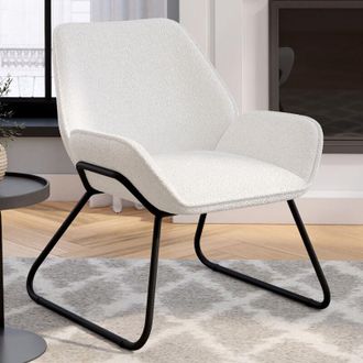 IDMarket Idmarket - Sill&oacute;n Sixtine De Tela Bouclette Y Patas De Metal Negro