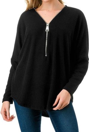 Ariella Dolman Sleeve Zipper Top In Black/infinity