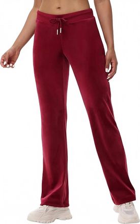 Juicy Couture Rib Waist Velour Pant With Drawcord In Dark Crimson