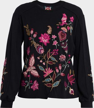 Johnny Was Floral-Embroidered Cotton T-Shirt