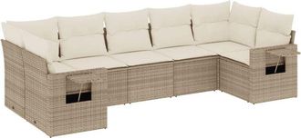 vidaXL Set Sof&aacute;s De Jard&iacute;n 7 Piezas Y Cojines Rat&aacute;n Sint&eacute;tico Beige Vidaxl