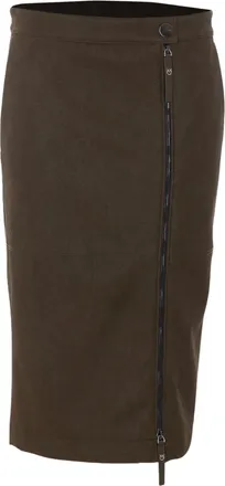 Pinko Textured Leather Midi Skirt with Asymmetric Zip