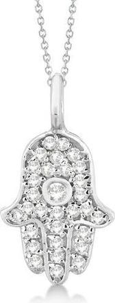 Allurez Natural Diamond Hamsa Hand Pendant Necklace 14K in White Gold at Nordstrom, Size 18