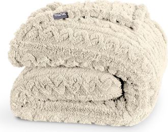 Bare Home Cable Faux Shearling Blanket in Oyster at Nordstrom, Size Twin