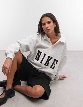 Nike Studio Fleece felpa rugby oversize di peso medio grigia-Grigio
