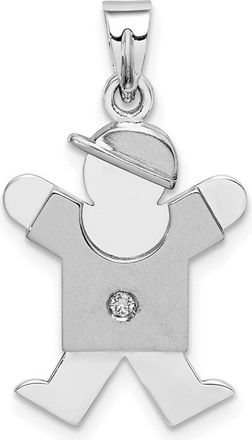 Diamond2Deal 14k White Gold The Kids Small Boy with Hat on Right AA Diamond Joy Charm Pendant