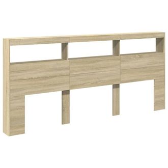 Berkfield Home Headboard Cabinet with LED Sonoma Oak 220x17x102 cm in Light Oak | Size: 220 x 17 x 102 cm