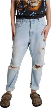 One Teaspoon Versleten blauwe spijkerbroek - Dames - Loose Fit Jeans - Blauw - W27 - Katoen - Jeans