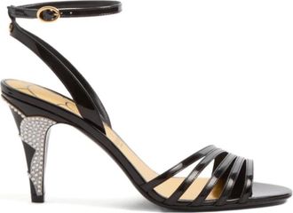 Valentino Zwarte Leren Hoge Hak Sandalen - Dames - Sandalen met hakken - Zwart - 38 1/2 EU - Leer - Schoenen
