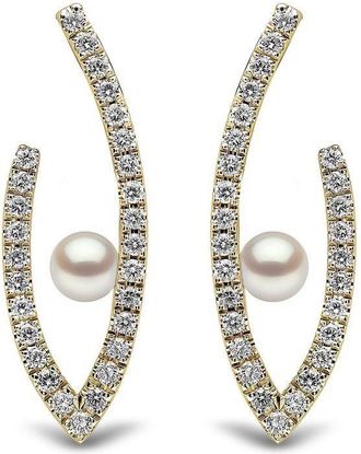 Yoko London 18kt yellow gold Sleek Akoya pearl and diamond earrings - women - Diamond/18kt Yellow Gold/Akoya Pearl - One Size