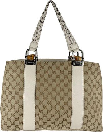 Gucci Beige Brown Ivory Gg Canvas Leather Tote Bag (Pre-Owned)