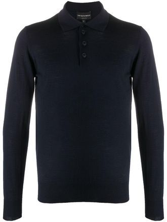 Emporio Armani long sleeve wool-knit polo shirt - men - Virgin Wool - 52 - Blue