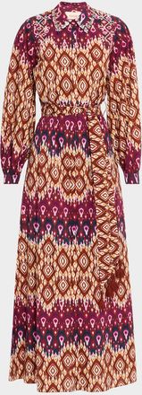 Figue Daisy Medallion-Striped Long-Sleeve Maxi Shirtdress
