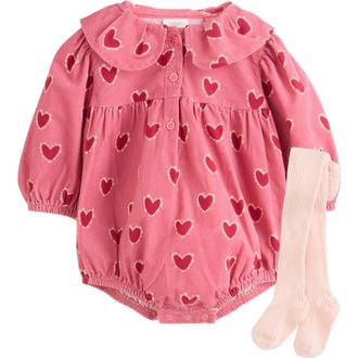 Next Heart Print Corduroy Bodysuit & Tights Set in Red at Nordstrom, Size 12-18M