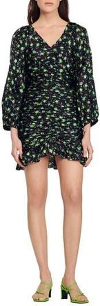 Sandro Novalee Floral Ruched Dress in Noir at Nordstrom Rack, Size 2-4 Us / 36 Eu