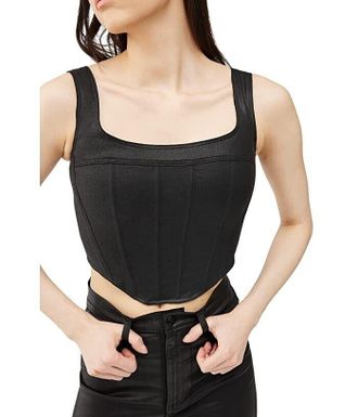 DL1961 Corset Top Womens Medium Black Cotton Pintuck Square Neck Cropped ERK624