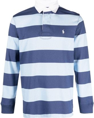 Polo Ralph Lauren embroidered-logo striped polo shirt - men - Cotton - S - Blue