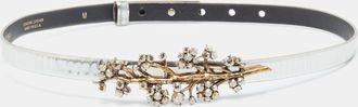 Oscar De La Renta Oscar De La Renta Silver Patent Leather Crystal Embellished Belt