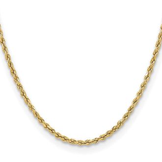 Diamond2Deal 10k Yellow Gold 3mm Semi-solid Diamond-Cut Rope Chain Necklace