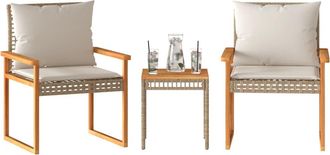 vidaXL Vidaxl - Mesita Y Sillas Con Cojines 3 Pzas Rat&aacute;n Pe Acacia Beige Mezcla