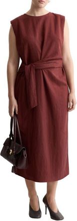 Mango Sleeveless Sash Midi Dress in Wine at Nordstrom, Size 10