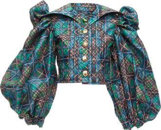 Chopova Lowena Chopova Lowena plaid tartan button puff sleeve crop shirt
