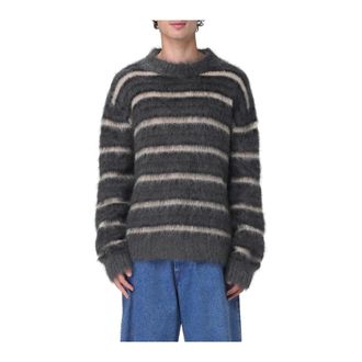 Marni Round-neck Knitwear, male, Gray, Size: S Striped Knit Sweater
