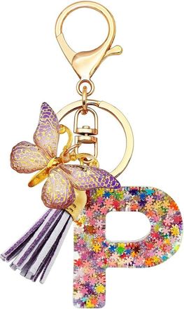 Generic Alphabet exquisite small gift charms keychains, handbag charms, car accessories, butterfly tassel keychains (P)