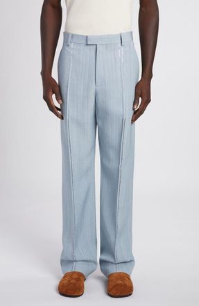 Bottega Veneta Grainy Viscose & Silk Straight Leg Pants in River/Cloud at Nordstrom, Size 32 Us